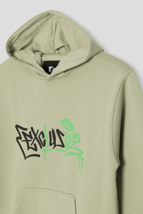 Pistacjowa bluza dresowa z kapturem i nadrukiem