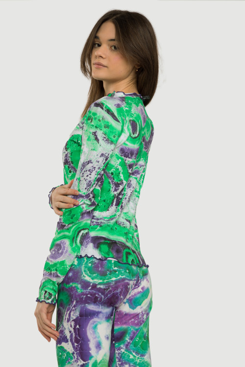 Zielono-fioletowa wzorzysta bluzka dziewczęca a'la tie dye | Reporter