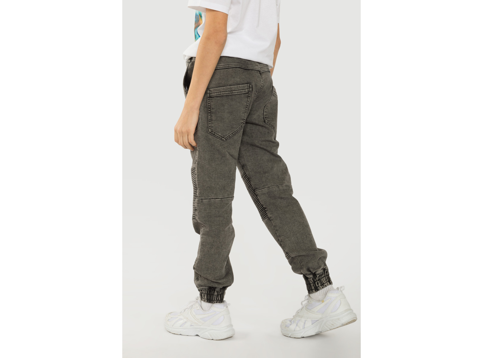 Szare jeansy jogger chłopięce z przeszyciami | Reporter 