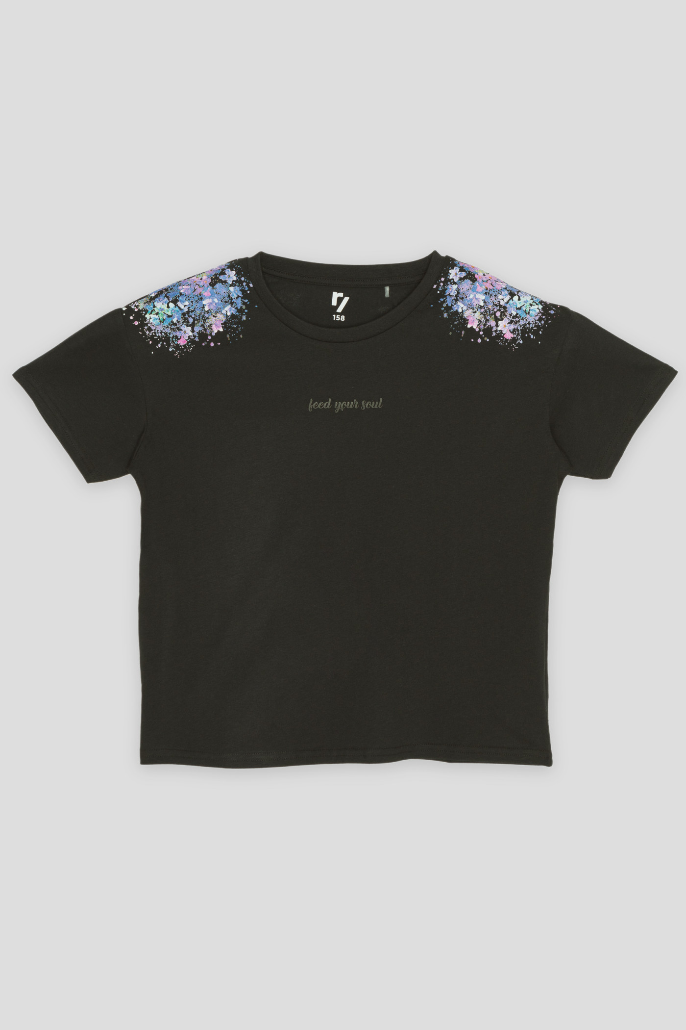 Czarny T-shirt z nadrukami w kwiaty