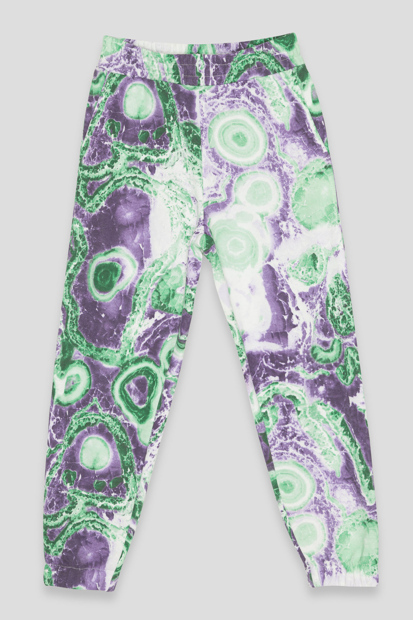 Zielono-fioletowe spodnie dresowe a'la tie dye