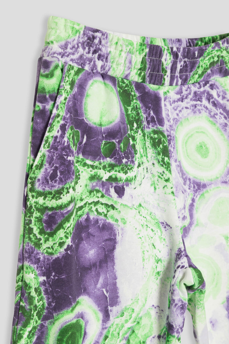 Zielono-fioletowe spodnie dresowe a'la tie dye
