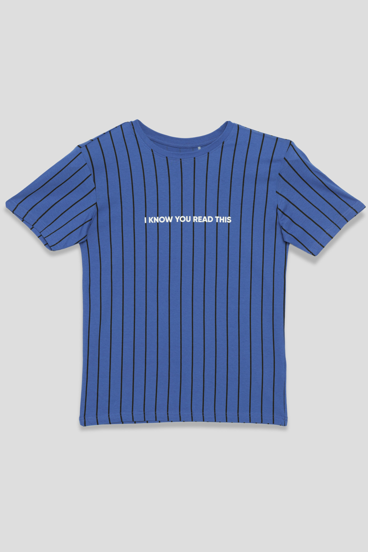 Niebieski t-shirt w paski I KNOW YOU READ THIS