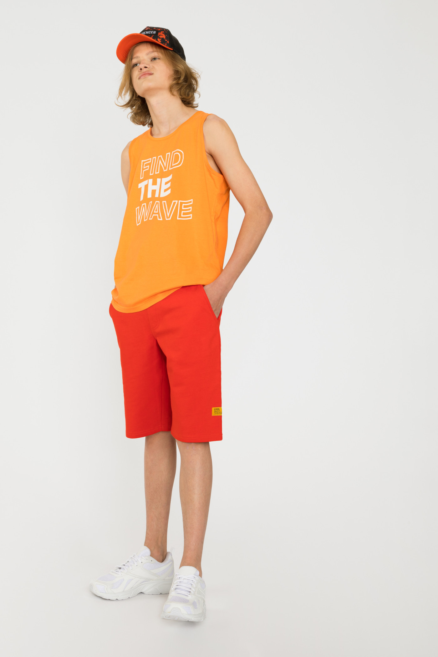 Pomarańczowy t-shirt bez rękawów FIND THE WAVE