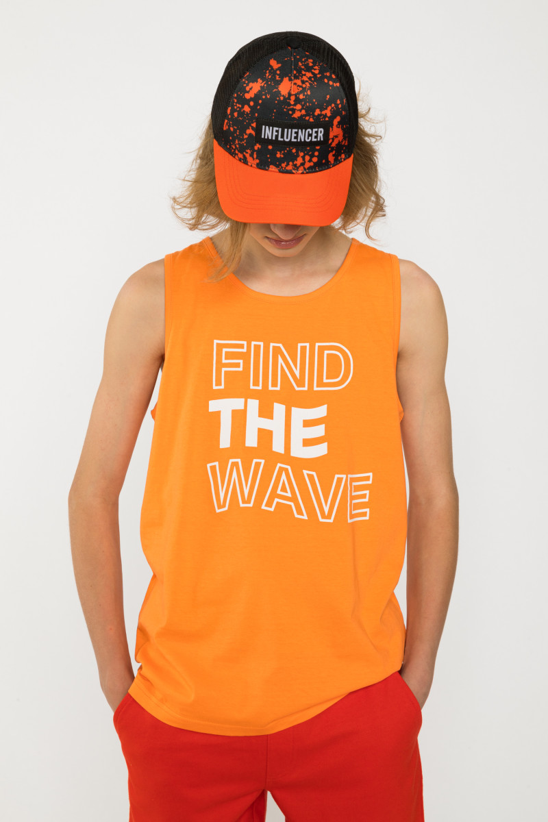 Pomarańczowy t-shirt bez rękawów FIND THE WAVE