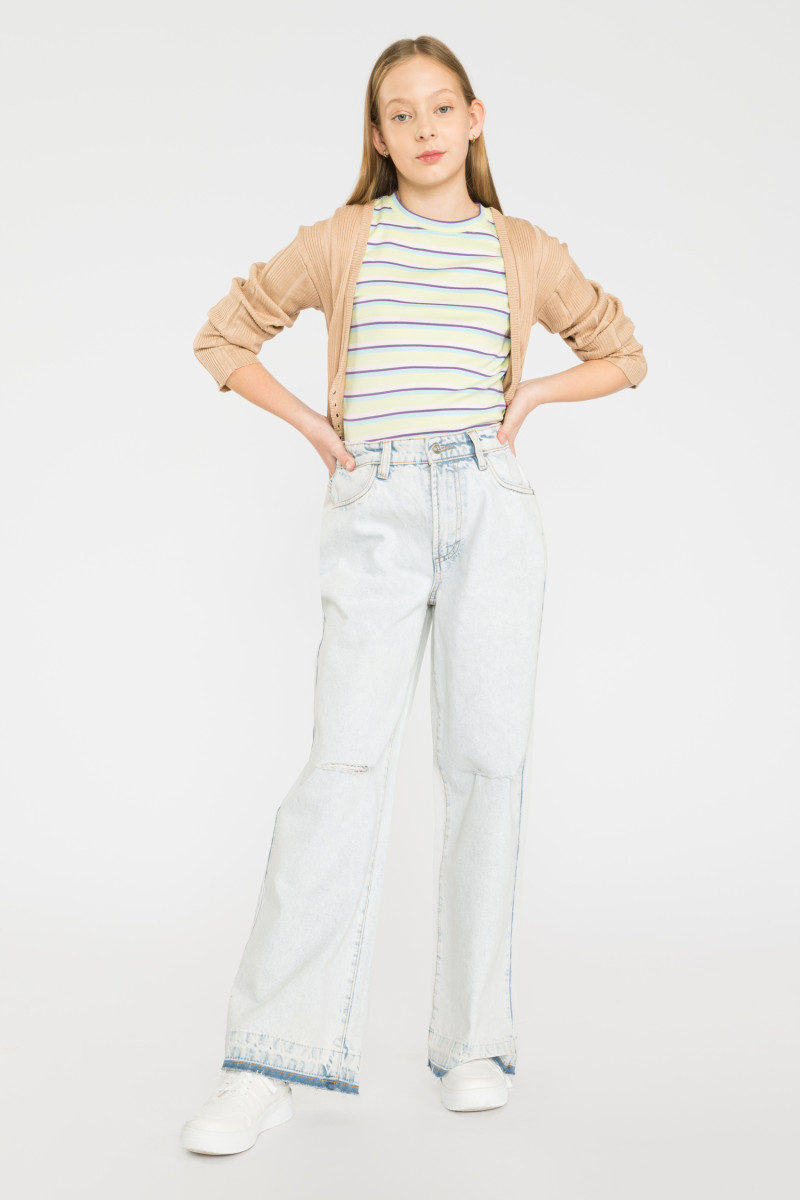 Żółty pastelowy t-shirt w paski