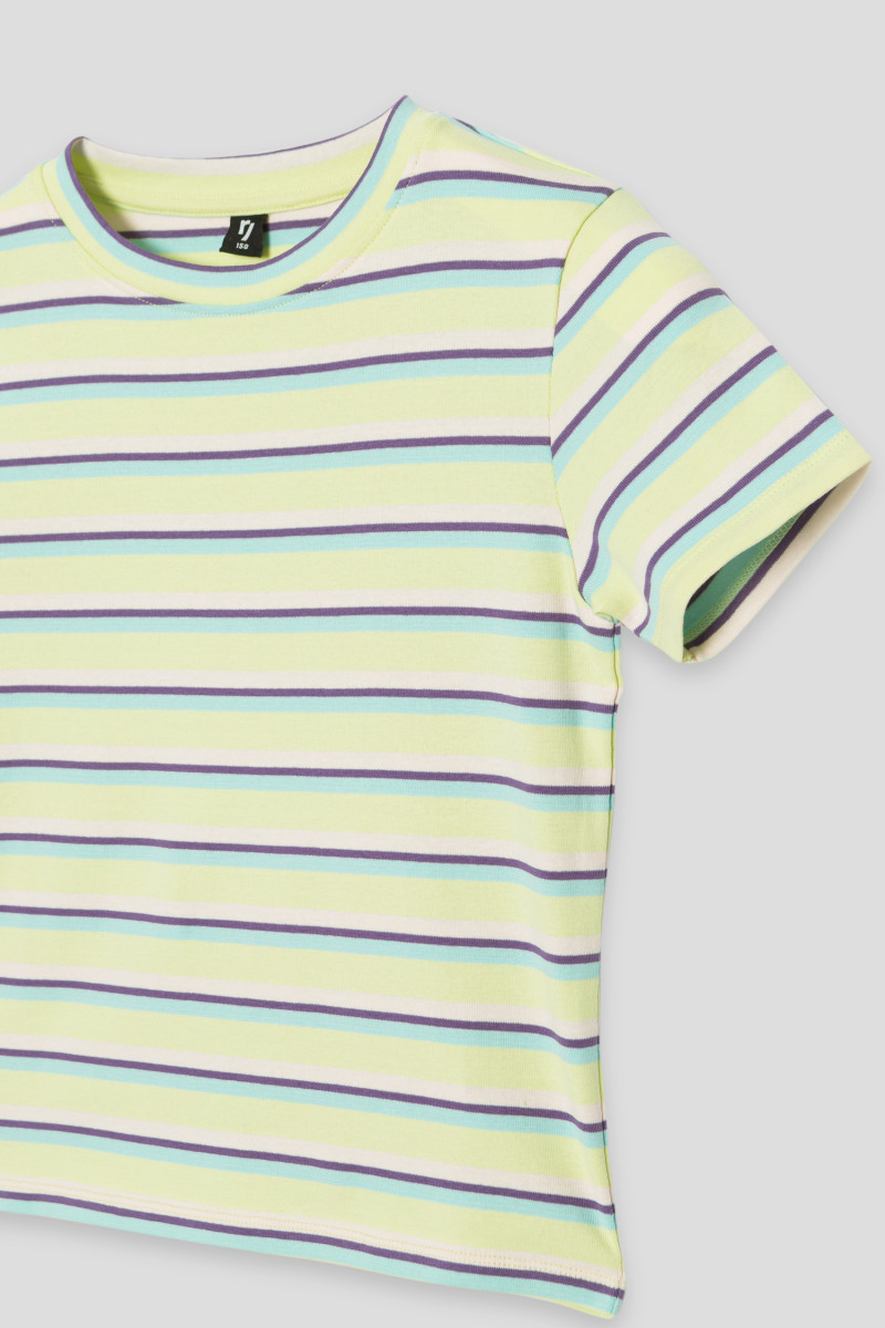 Żółty pastelowy t-shirt w paski