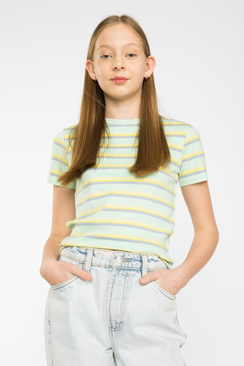 Zielony pastelowy t-shirt w paski