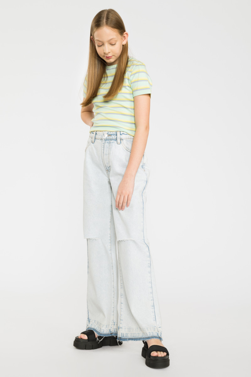 Zielony pastelowy t-shirt w paski, multikolor