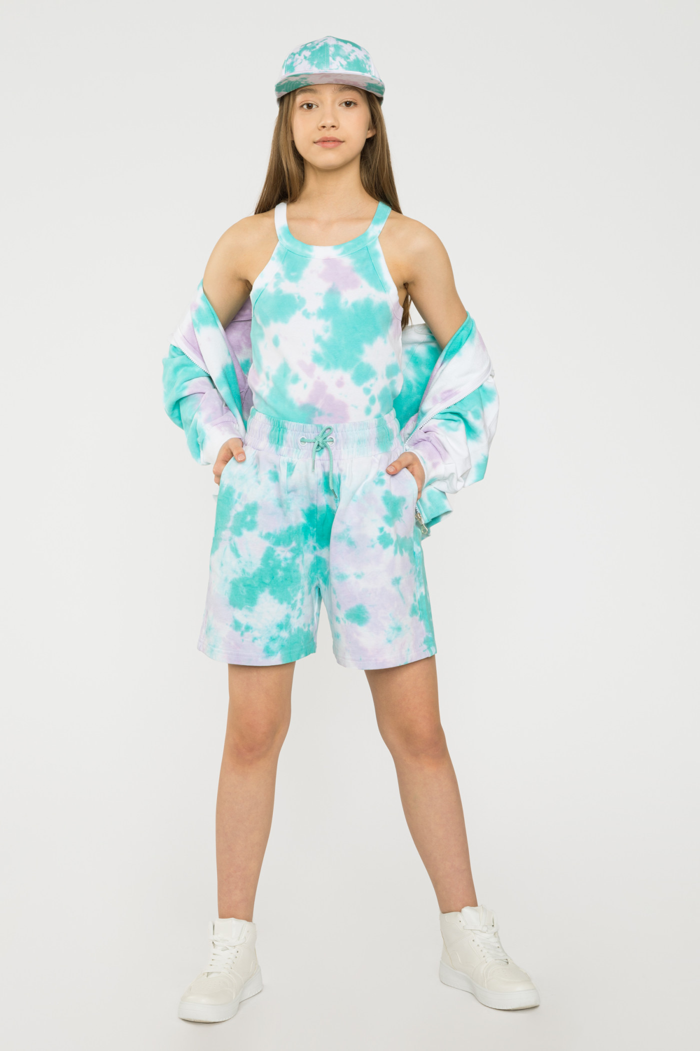 Turkusowy top na ramiączkach TIE DYE
