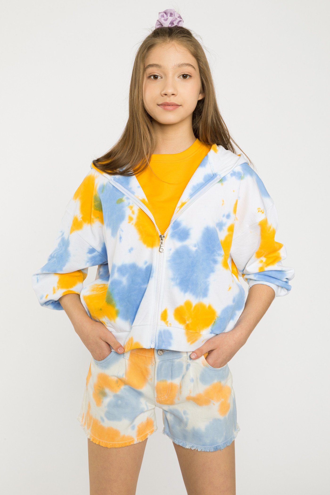 Żółta rozpinana bluza z kapturem TIE DYE