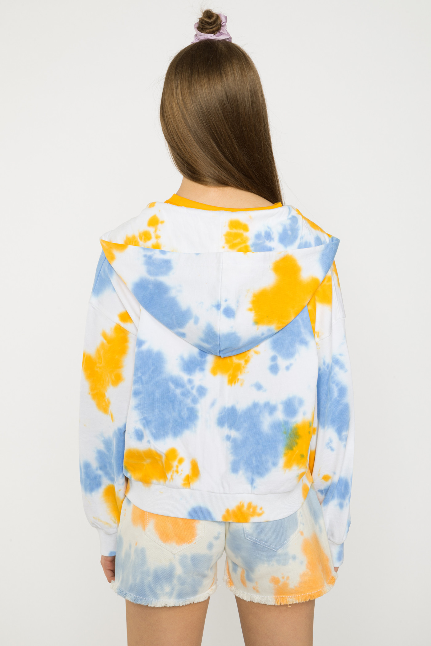 Żółta rozpinana bluza z kapturem TIE DYE