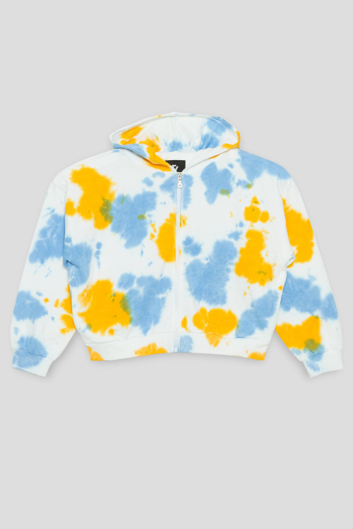 Żółta rozpinana bluza z kapturem TIE DYE