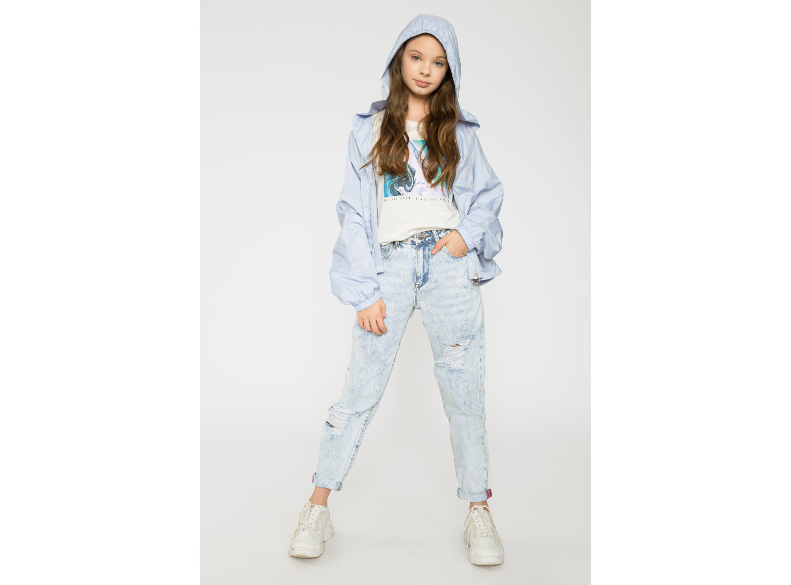 Przejściowa błękitna kurtka dla dziewczyny