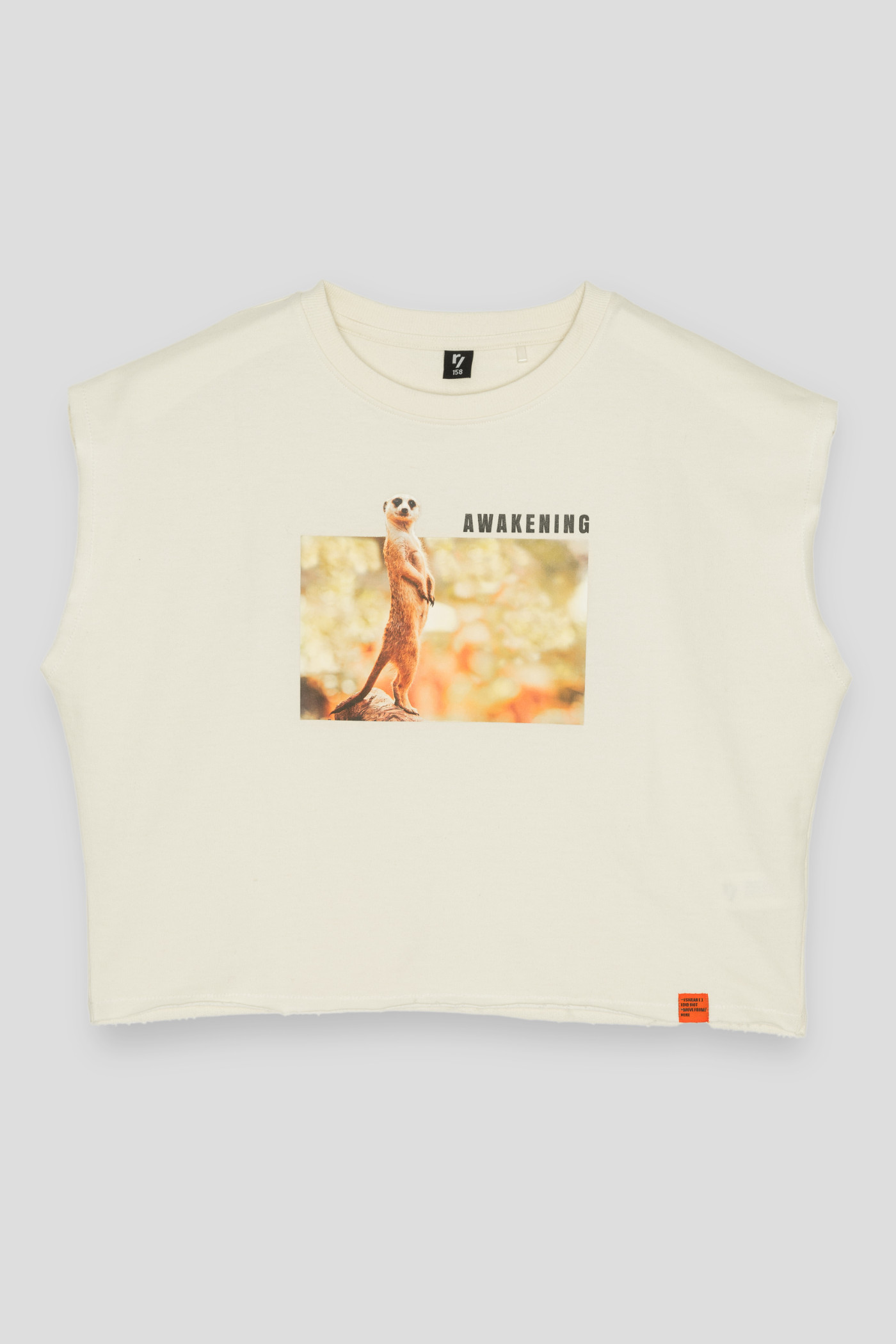 Kremowy szeroki T-shirt dziewczęcy z surykatką | Reporter