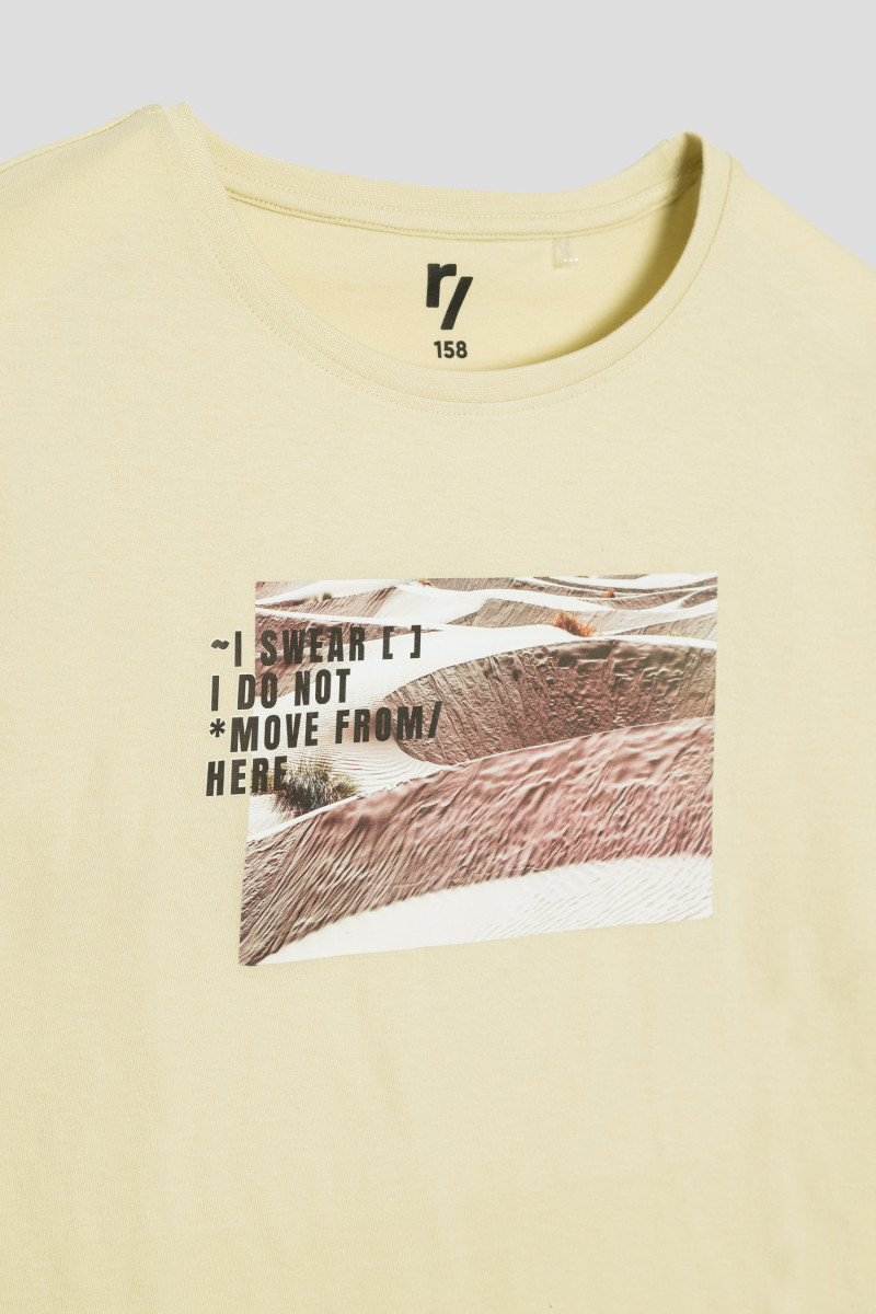 Beżowy T-shirt z nadrukiem dziewczęcy | Reporter 