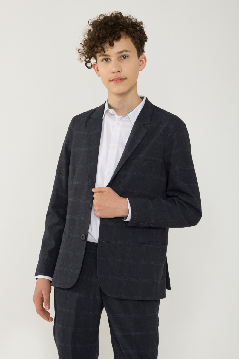Granatowa marynarka garniturowa w kratę, multikolor