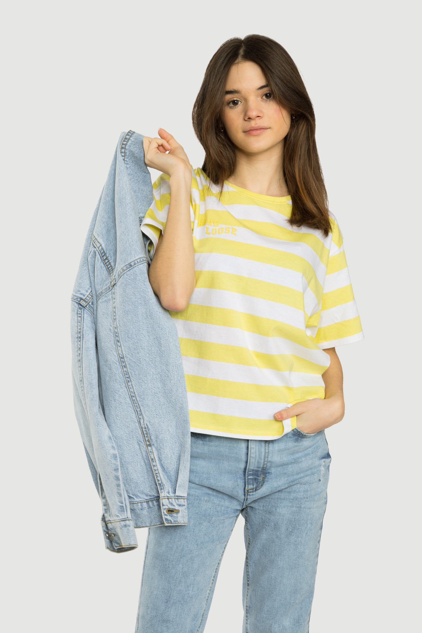 T-shirt w żółto-białe pasy