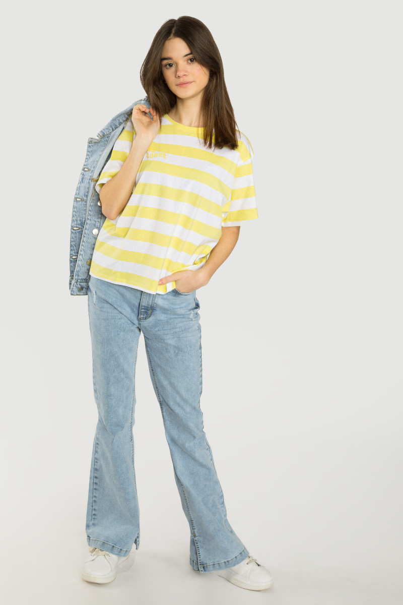 T-shirt w żółto-białe pasy