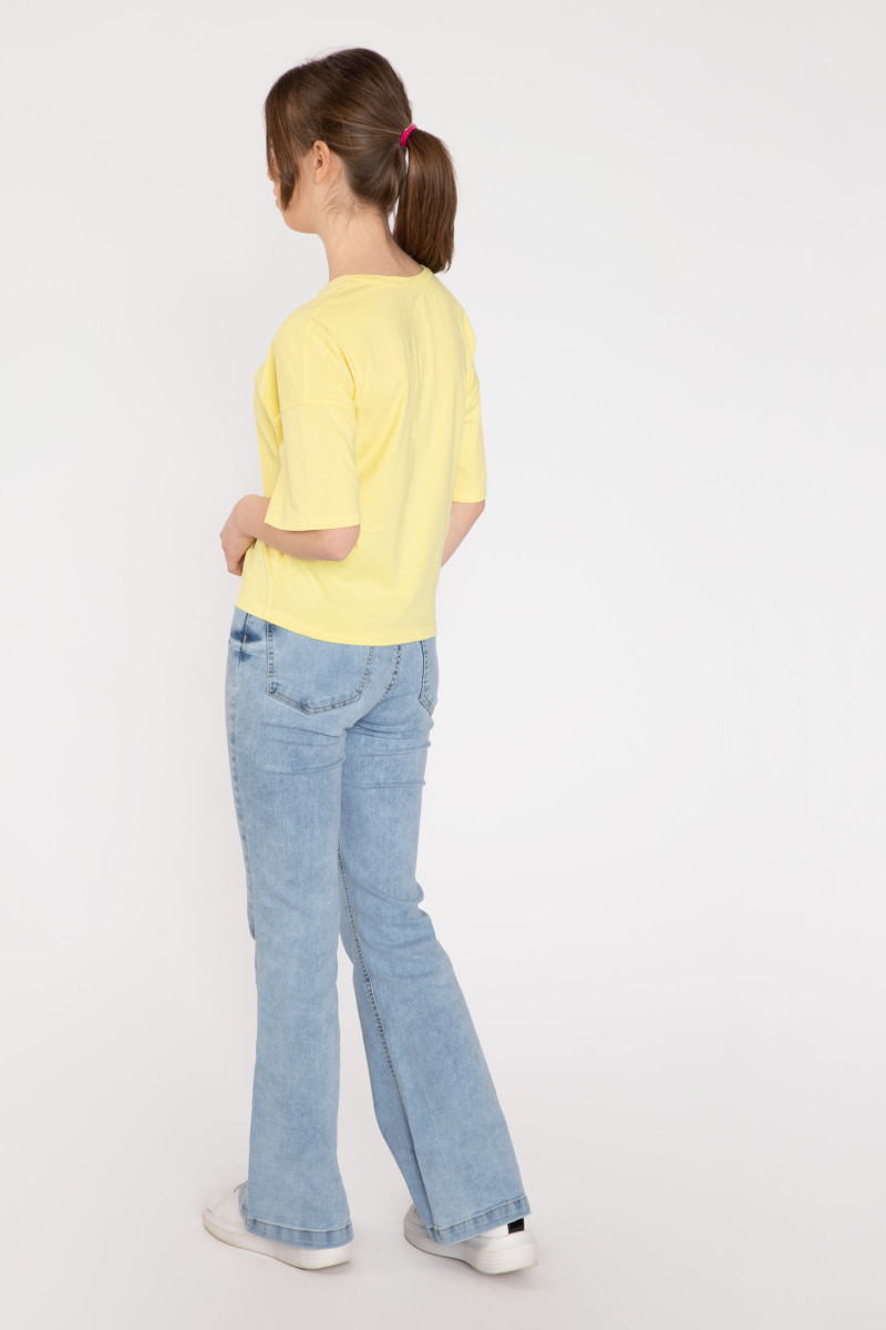 Żółty T-shirt z ozdobnym nadrukiem, żółty