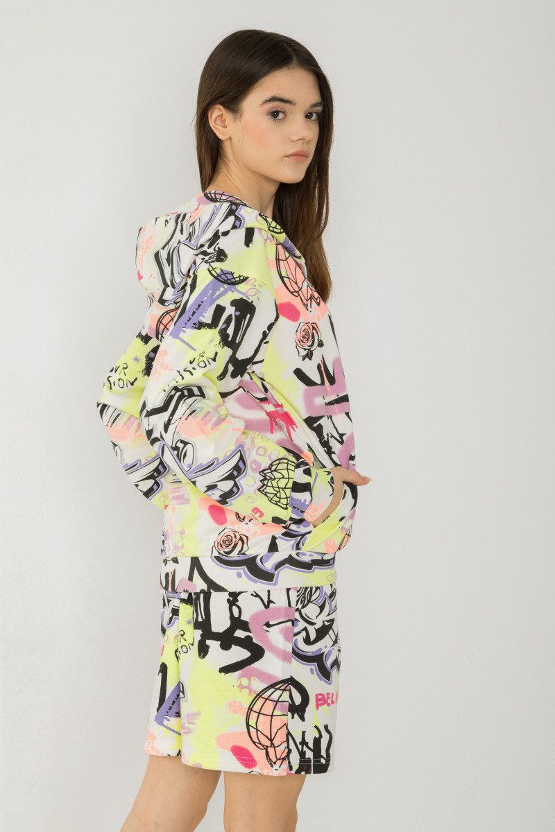 Wielobarwna rozpinana  bluza z kapturem z motywem graffiti