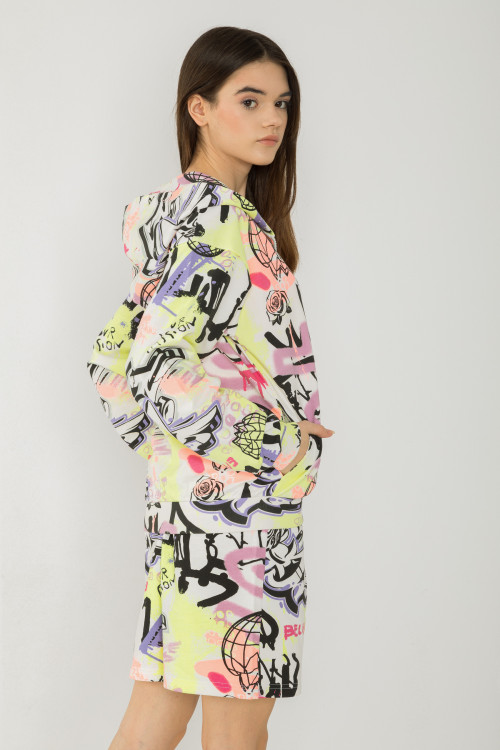 Wielobarwna rozpinana  bluza z kapturem z motywem graffiti