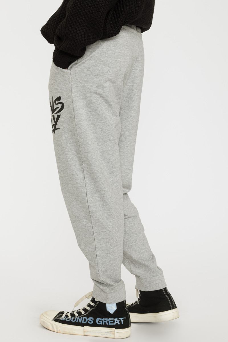 Szare spodnie dresowe z nadrukiem na nogawce
