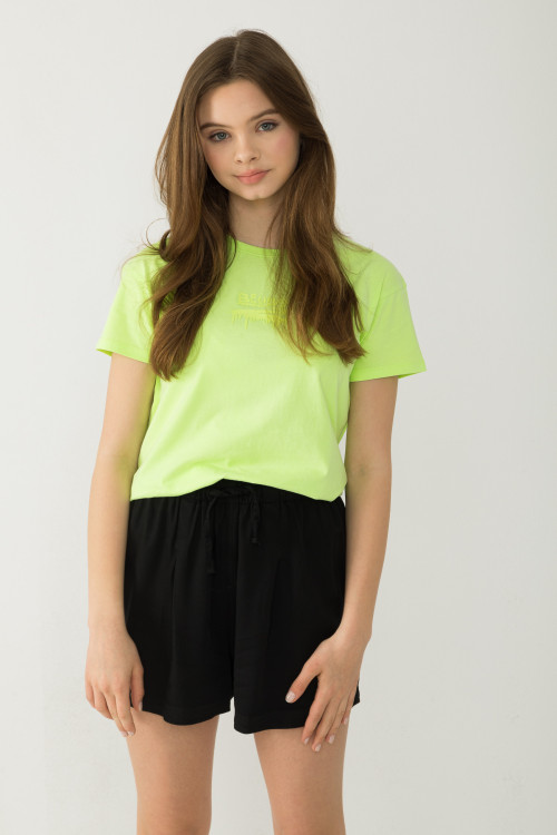 Limonkowy T-shirt z wypukłym nadrukiem