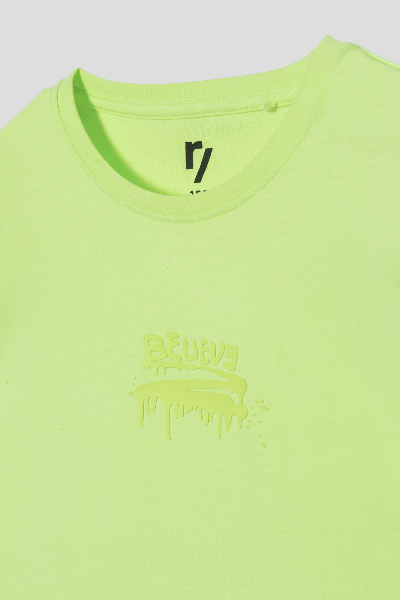 Limonkowy T-shirt z wypukłym nadrukiem