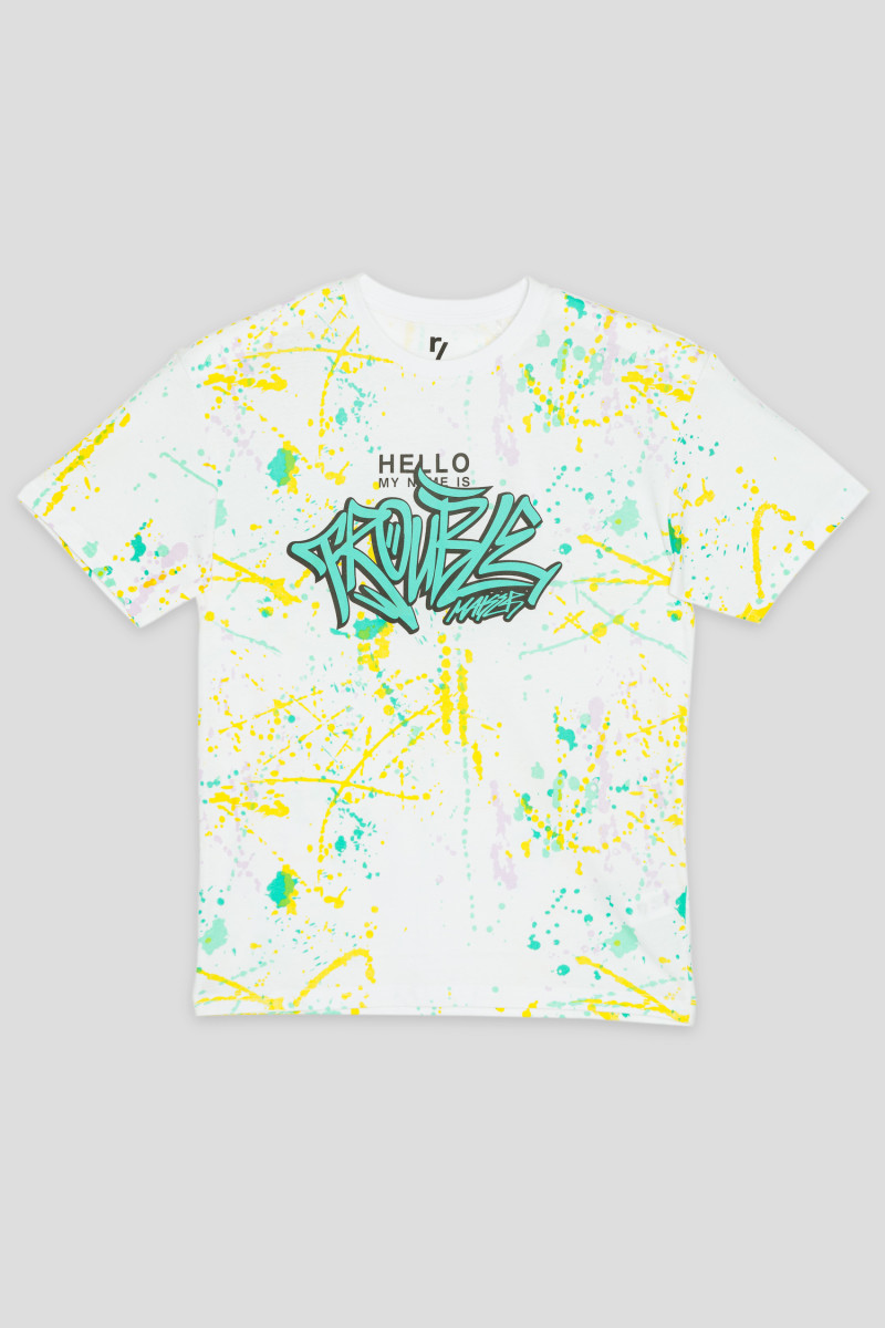 Biały T-shirt oversize z nadrukami graffiti