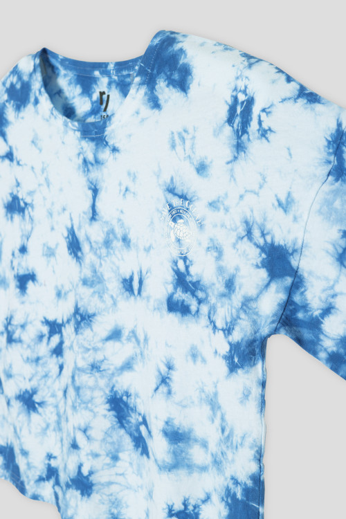 Niebieski T-shirt TIE DYE  z nadrukiem