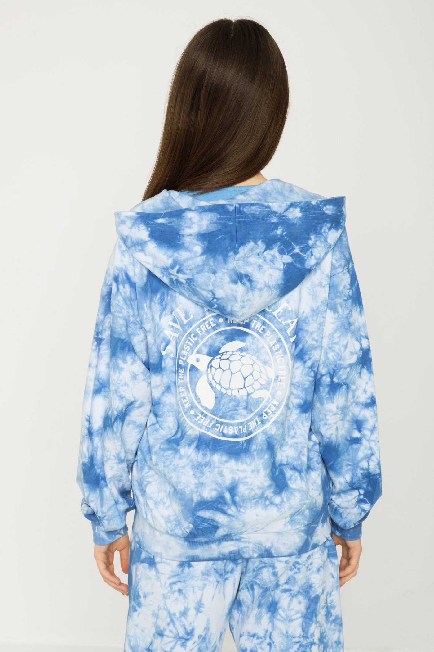 Niebieska rozpinana bluza dresowa z kapturem TIE DYE