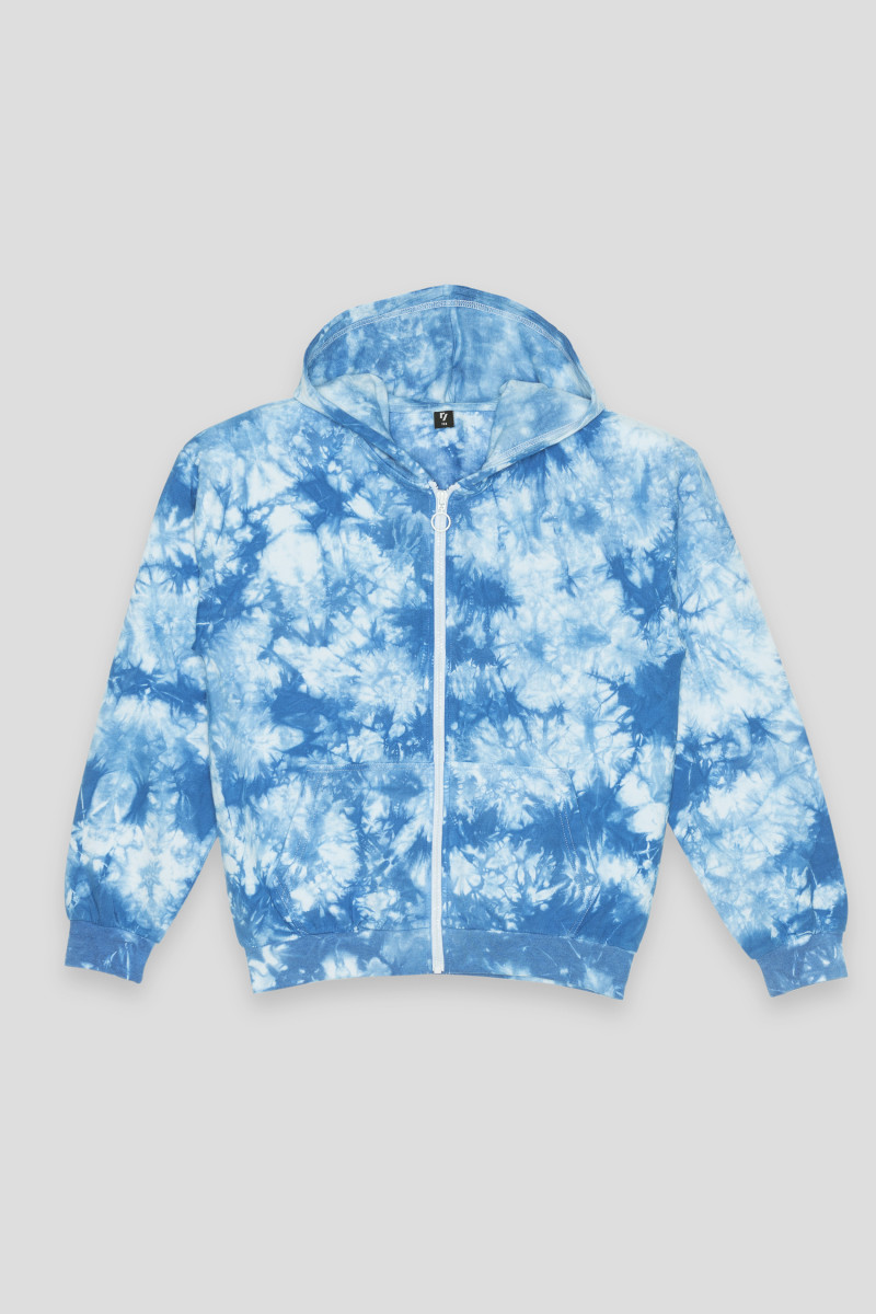 Niebieska rozpinana bluza dresowa z kapturem TIE DYE