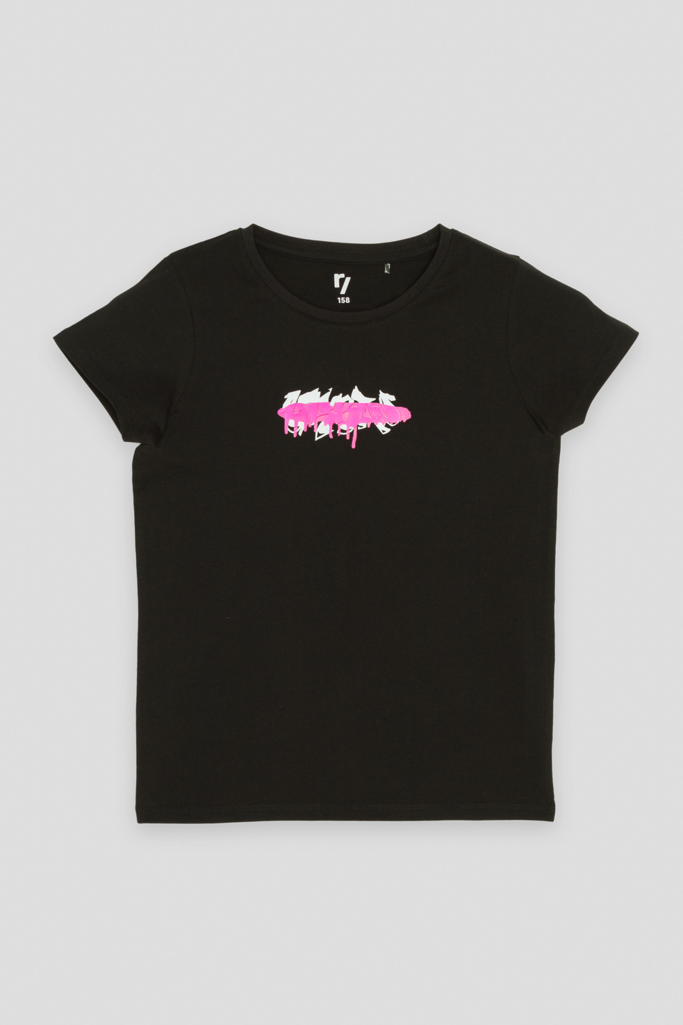 Czarny T-shirt z różowym nadrukiem graffiti