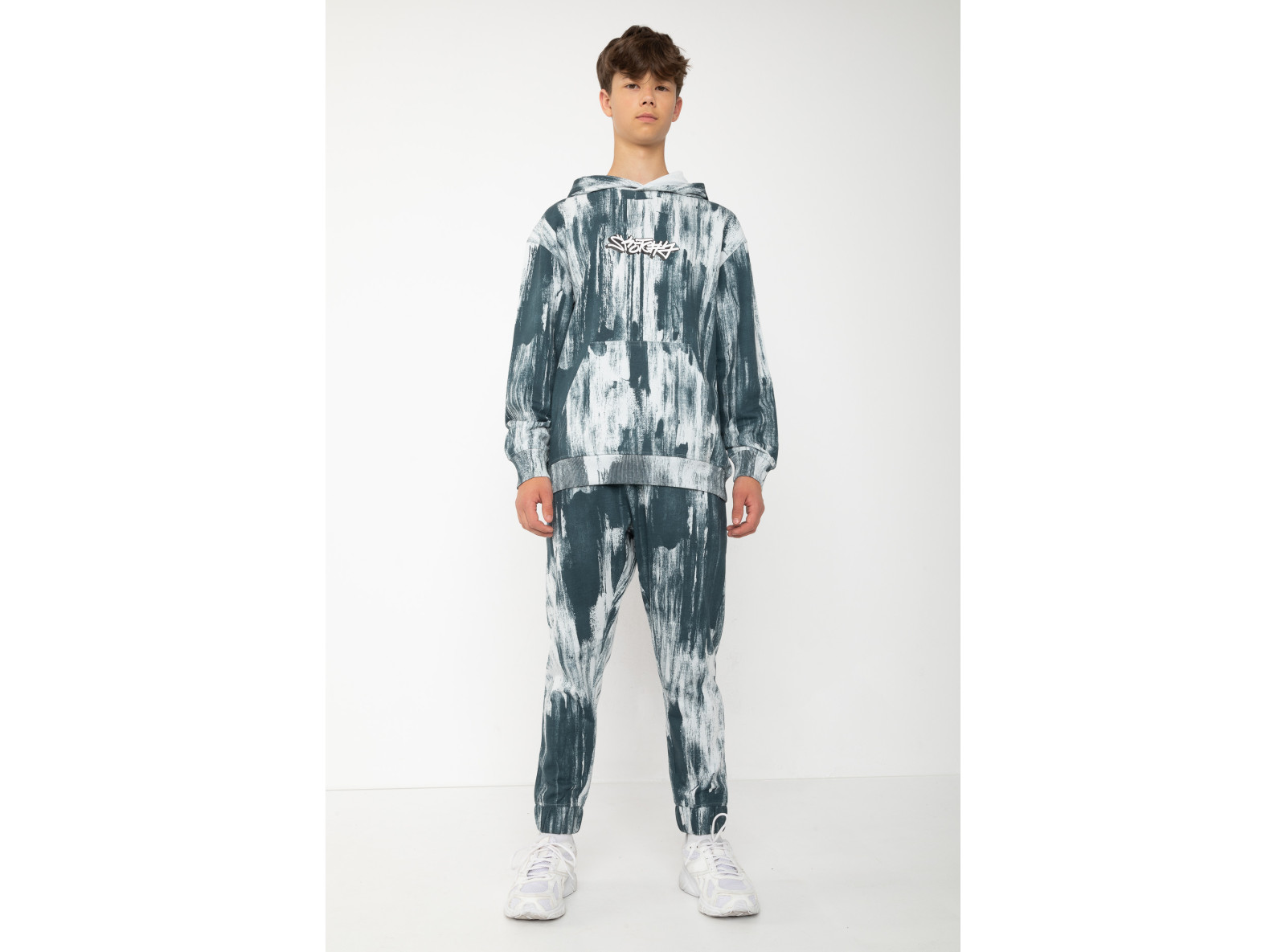 Niebieskie spodnie dresowe z nadrukiem tie dye