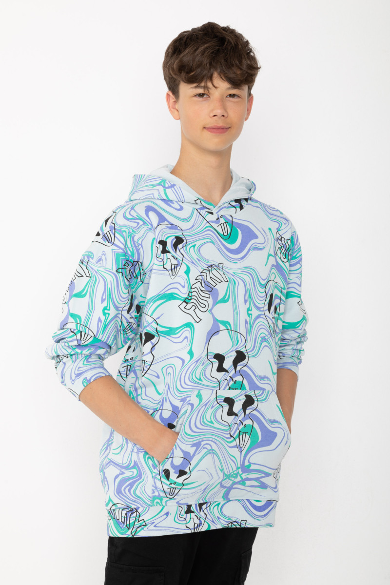 Wielobarwna bluza dresowa oversize z kapturem i nadrukami, multikolor