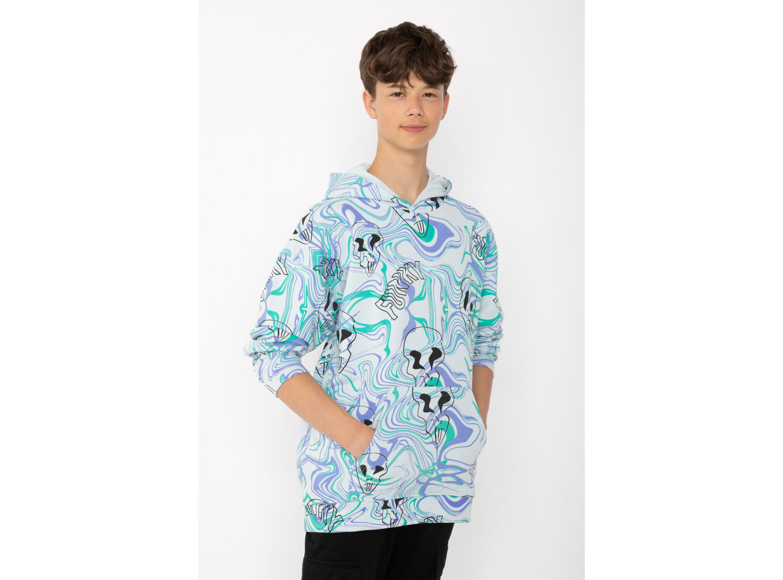 Wielobarwna bluza dresowa oversize z kapturem i nadrukami