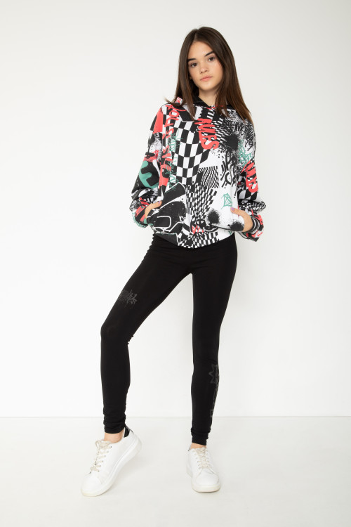 Czarne legginsy z nadrukiem graffiti