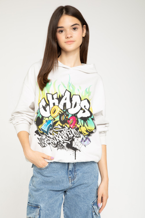 Kremowa bluza z nadrukiem graffiti