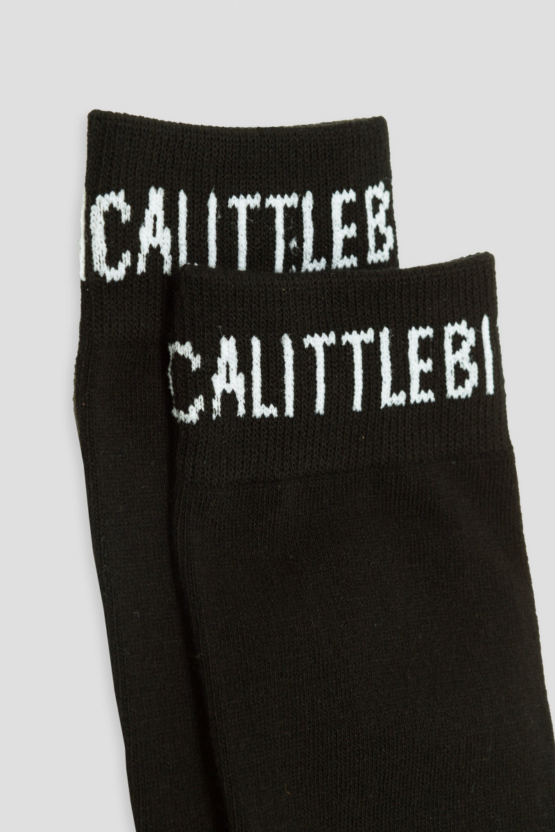 Czarne podkolanówki z napisem, czarny