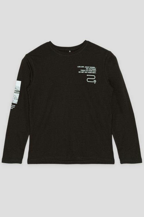 Czarna koszulka z długim rękawem i nadrukami