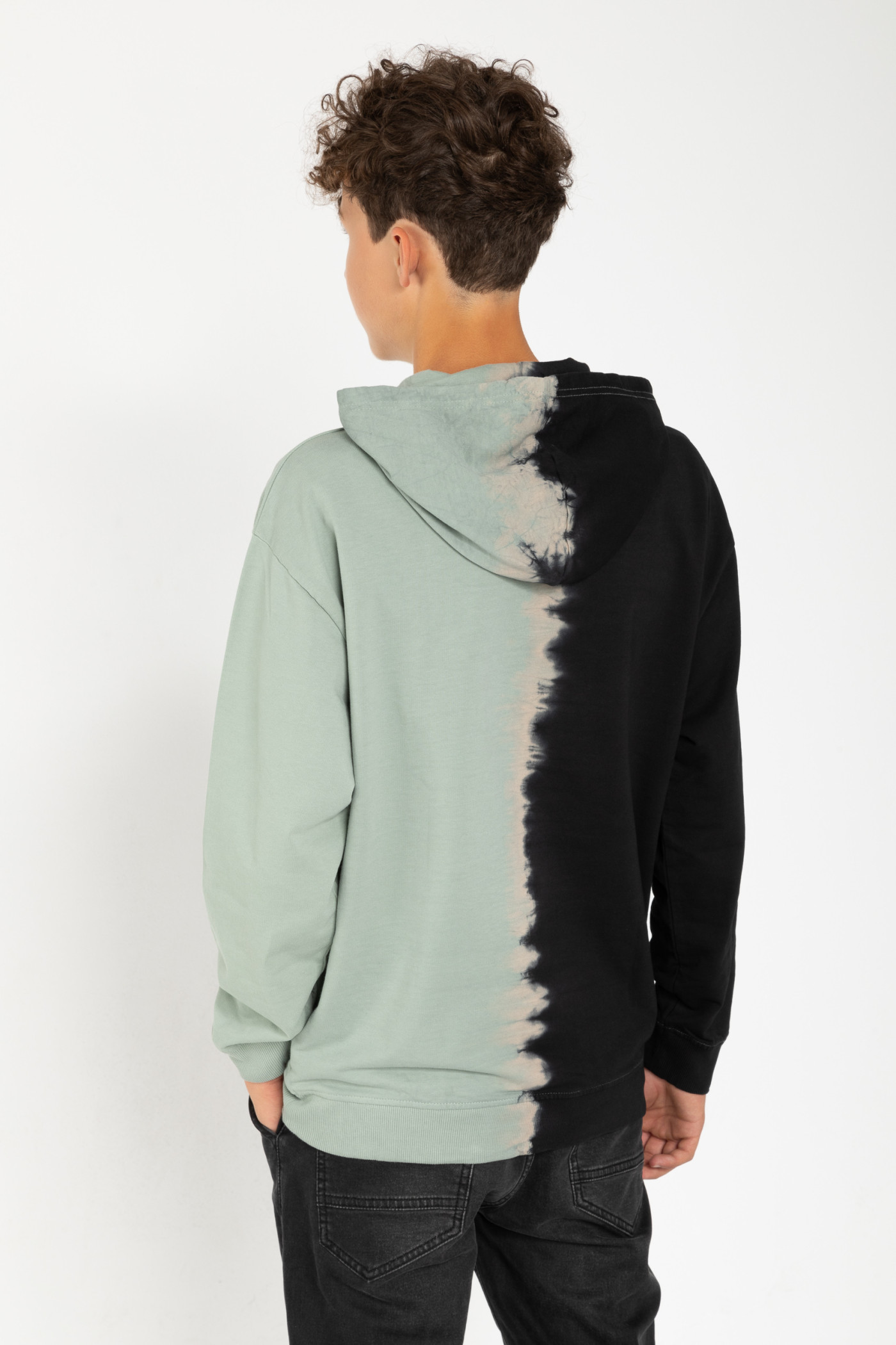 Czarno-zielona bluza dresowa tie dye z kapturem