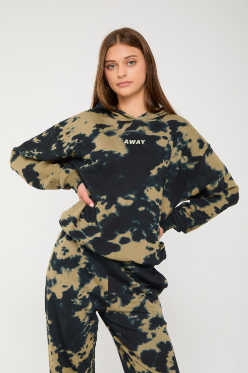 Czarno-zielona bluza dresowa tie dye z kapturem