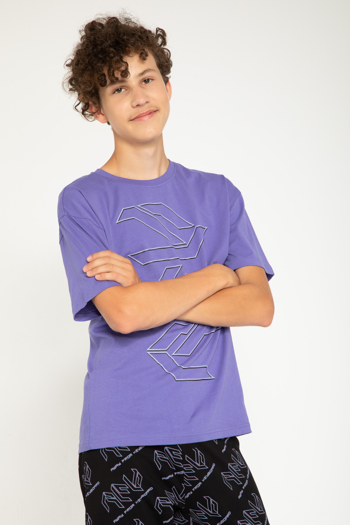 Czarno-fioletowa piżama t-shirt i spodnie
