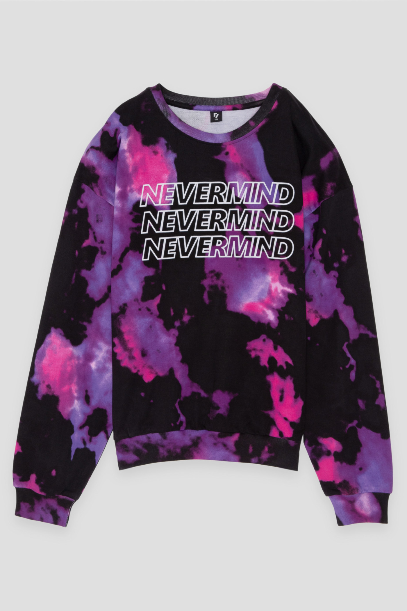 Fioletowa bluza dresowa z nadrukiem tie dye i napisem