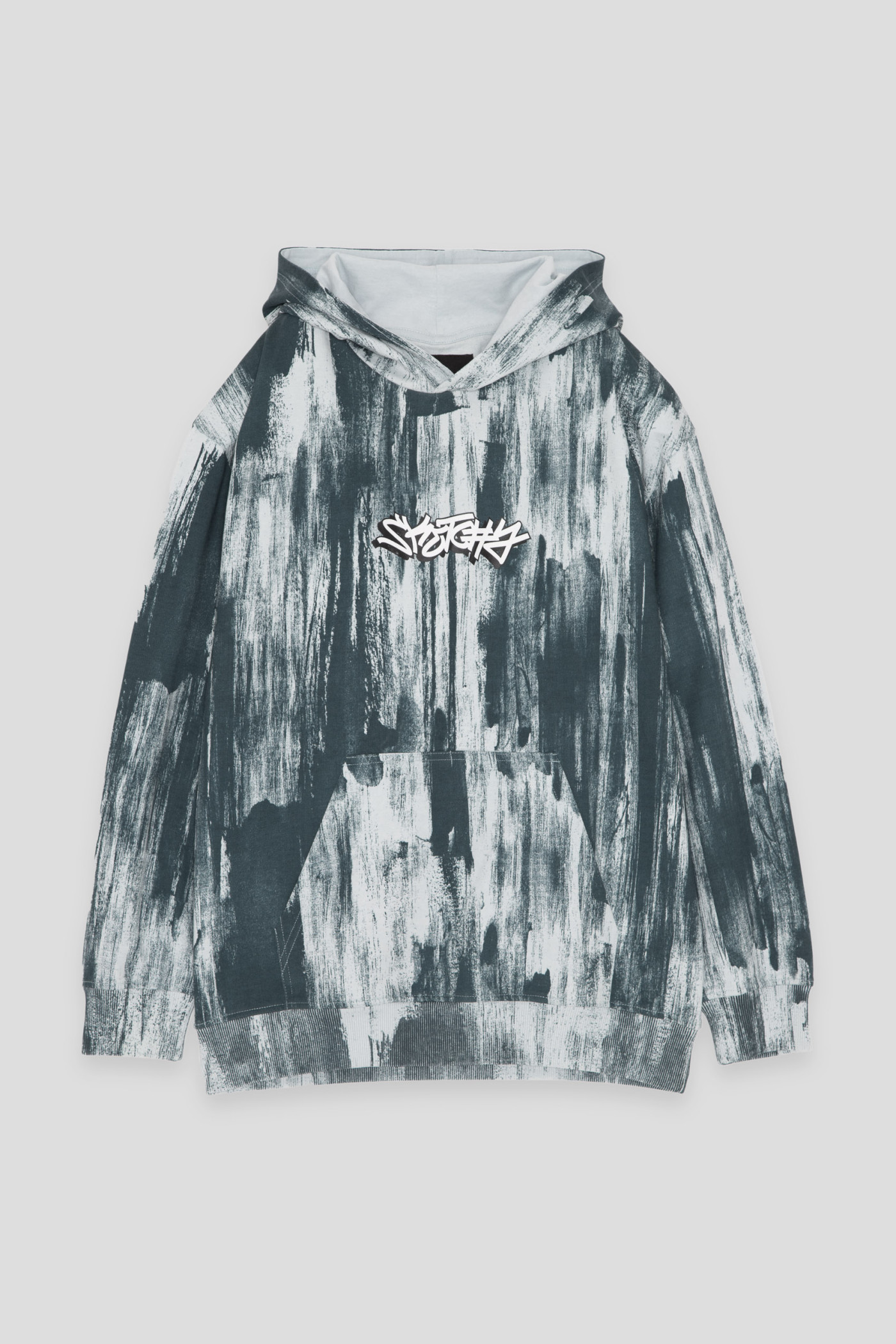 Niebieska bluza z nadrukiem tie dye i napisem