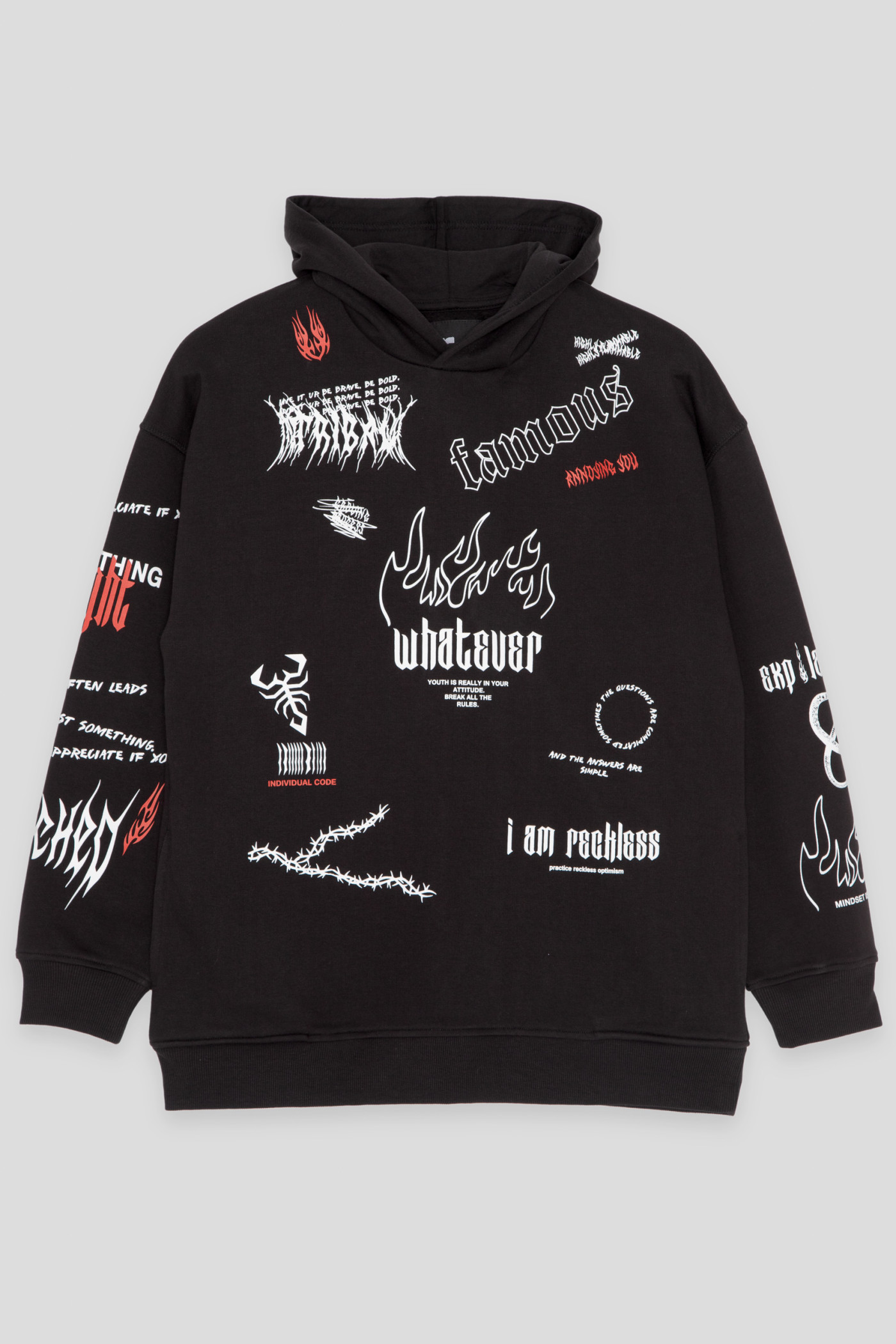 Czarna bluza dresowa z kapturem i nadrukami