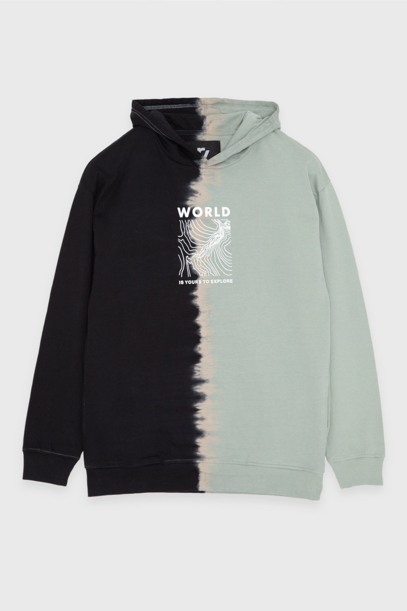 Czarno-zielona bluza dresowa tie dye z kapturem