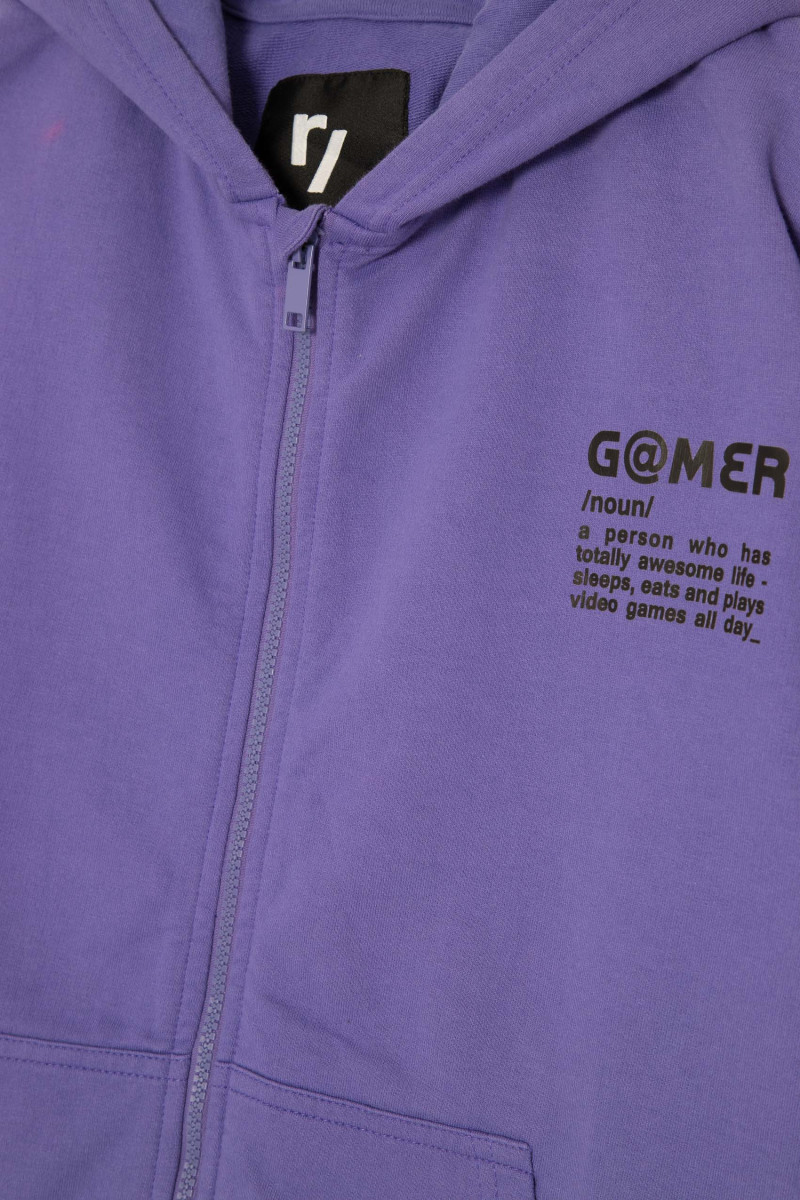 Fioletowa rozpinana bluza dresowa z nadrukiem na plecach, fioletowy