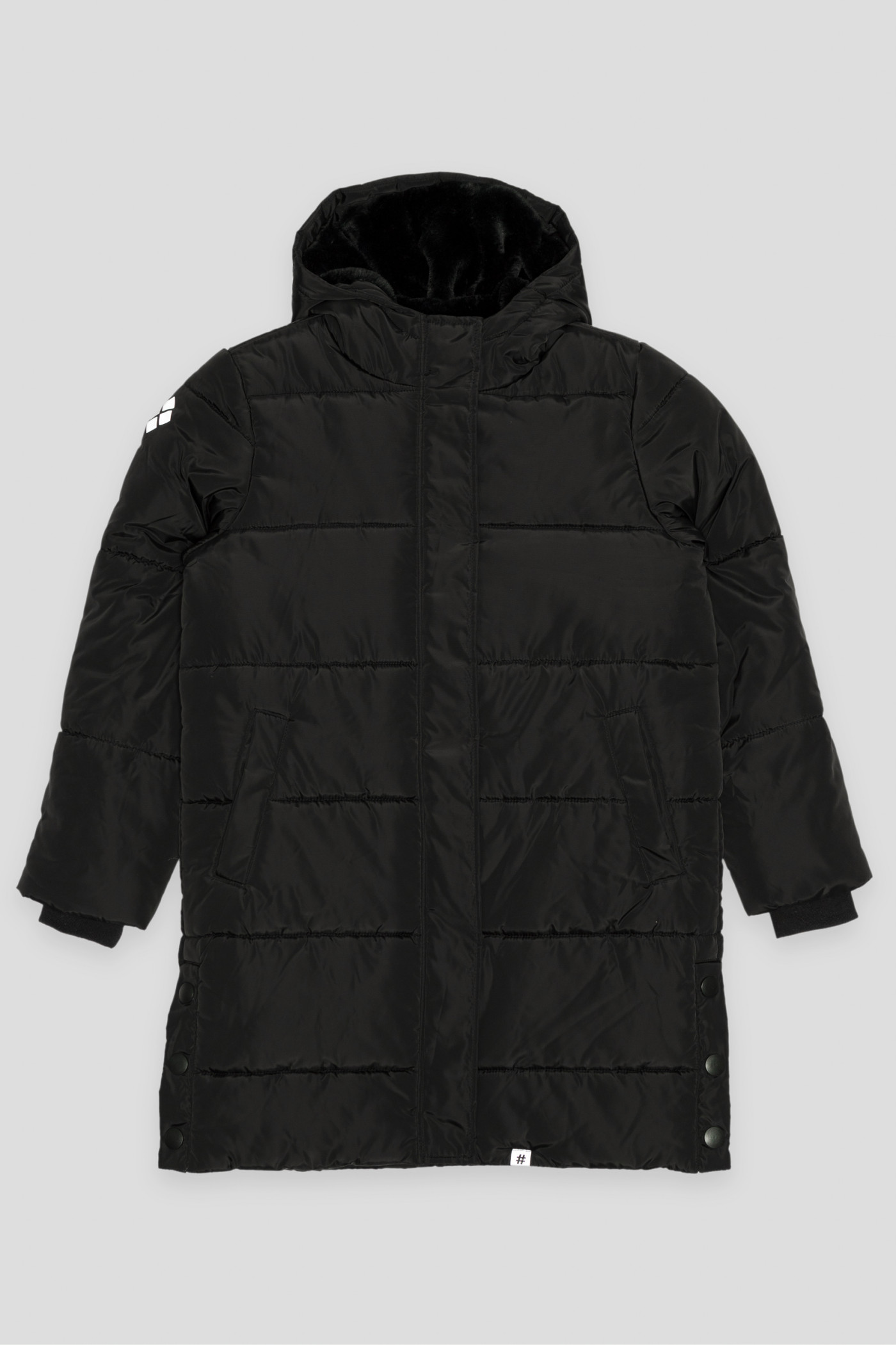 Czarna przedłużana ocieplana kurtka z kapturem